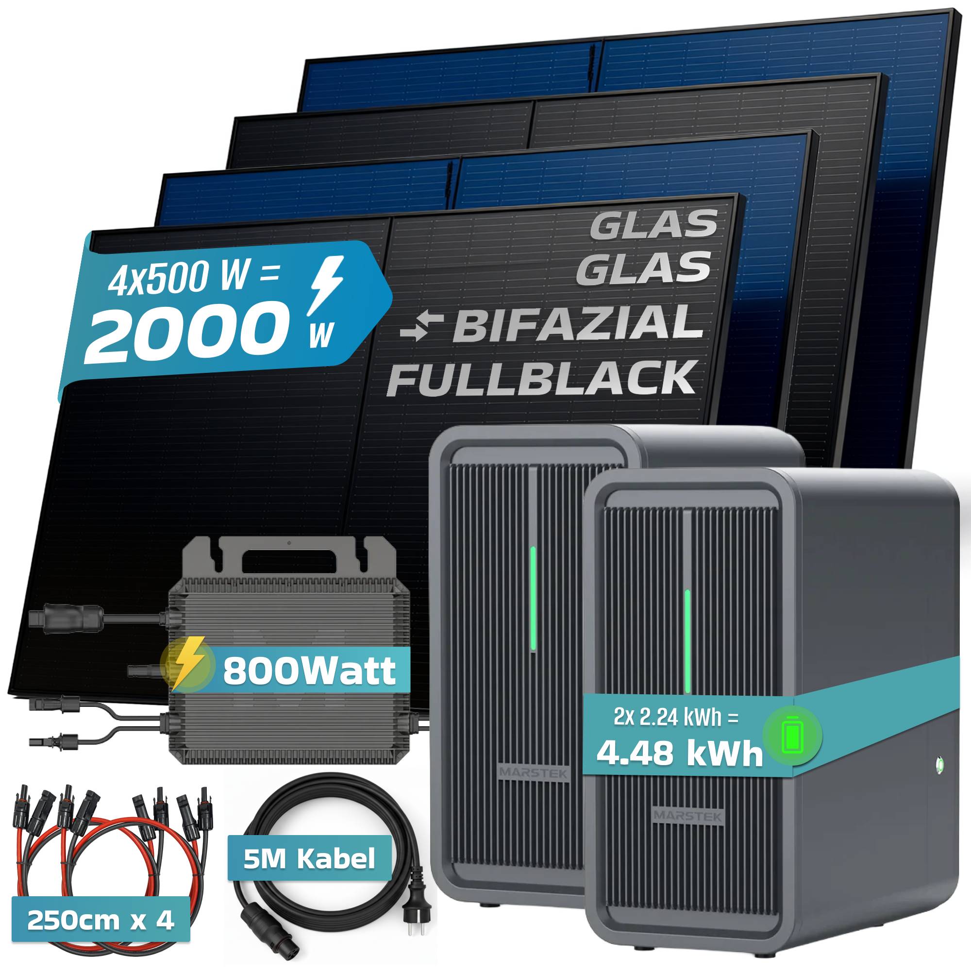 Balkonkraftwerk 2000 / 800 Watt mit Marstek B2500-D 4.48 kWh Solarspeicher, BIFAZIAL FULLBLACK komplett Steckdose-3