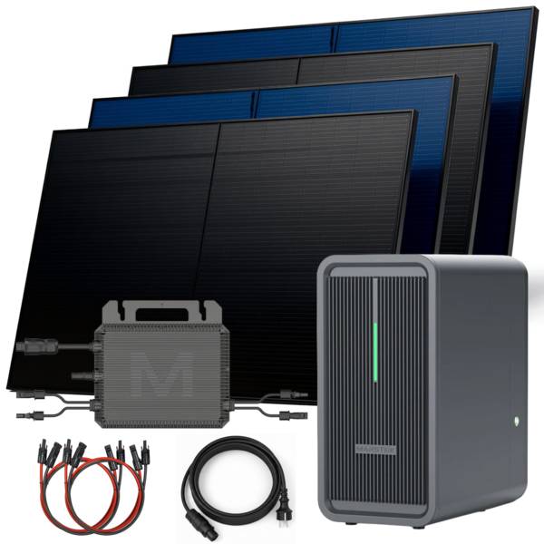 Balkonkraftwerk 2000 / 800 Watt mit Marstek B2500-D 2.24 kWh Solarspeicher, BIFAZIAL FULLBLACK komplett Steckdose
