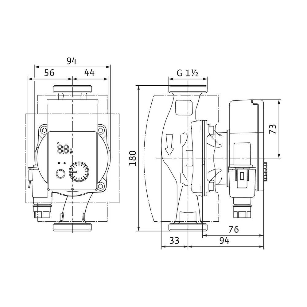 Wilo Yonos PICO-Z Nassläufer-Hocheffizienzpumpe 25/0,5-4-180, 15W, 230V, G 1 1/2", PN 10-1