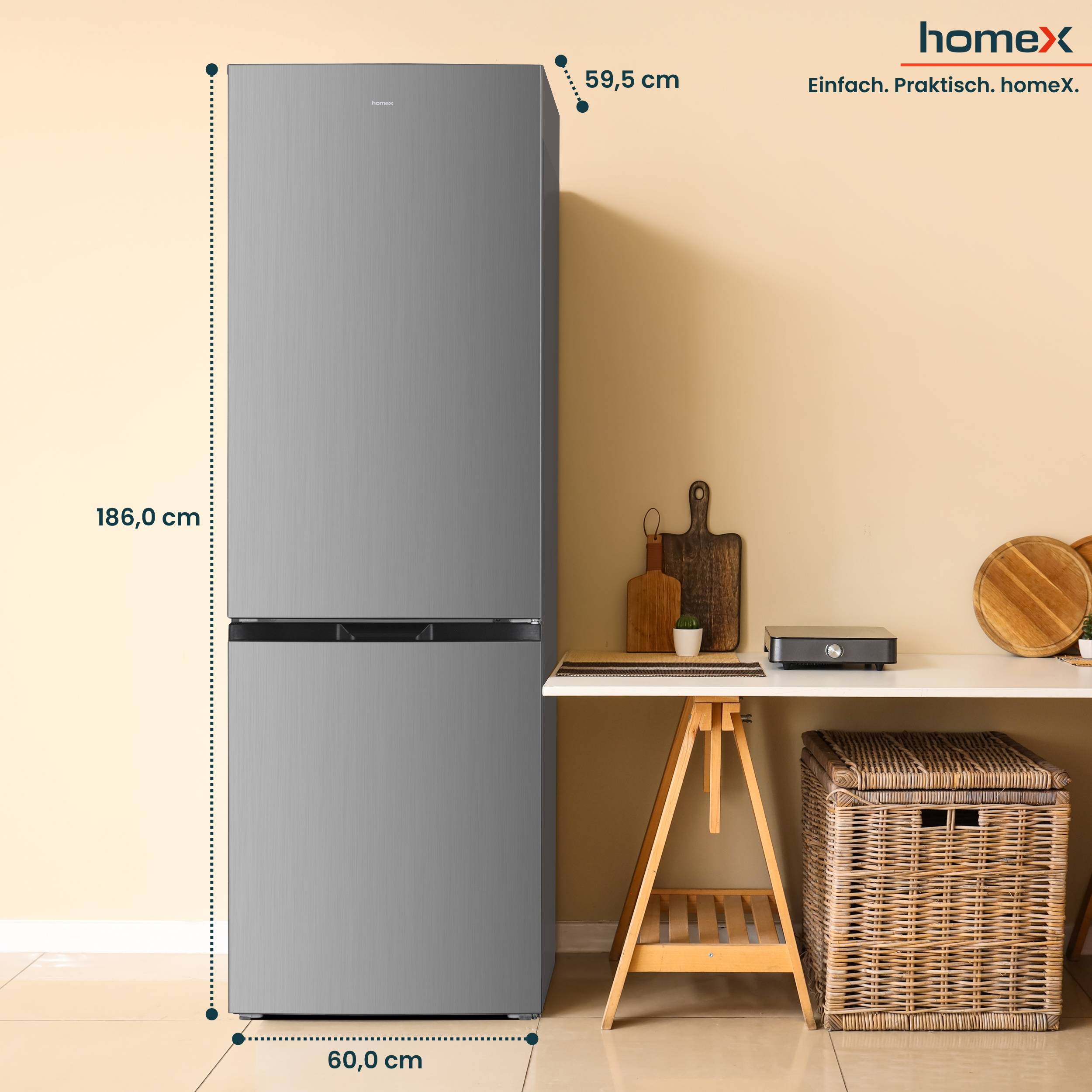 homeX Kühlschrank mit Gefrierfach, Kühl-Gefrierkombination freistehend, groß - 315 L, Super-Frost-Funktion, CFS3151C-S-4