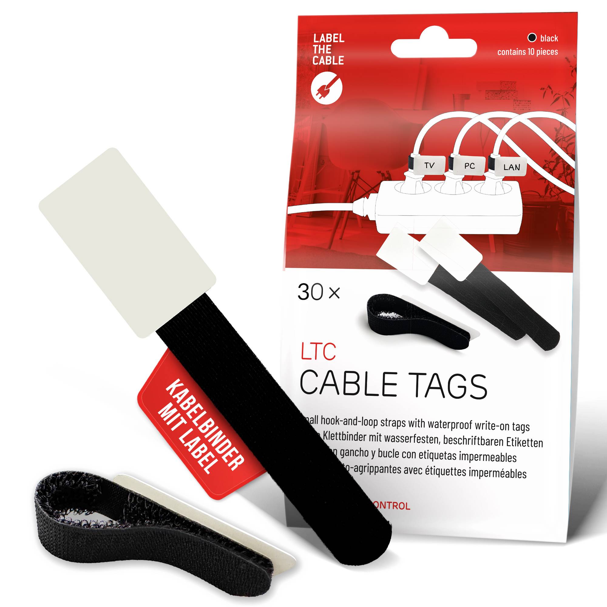 LABEL-THE-CABLE - LTC Klettkabelbinderlabel Set wiederverwendbar schwarz 30er-0