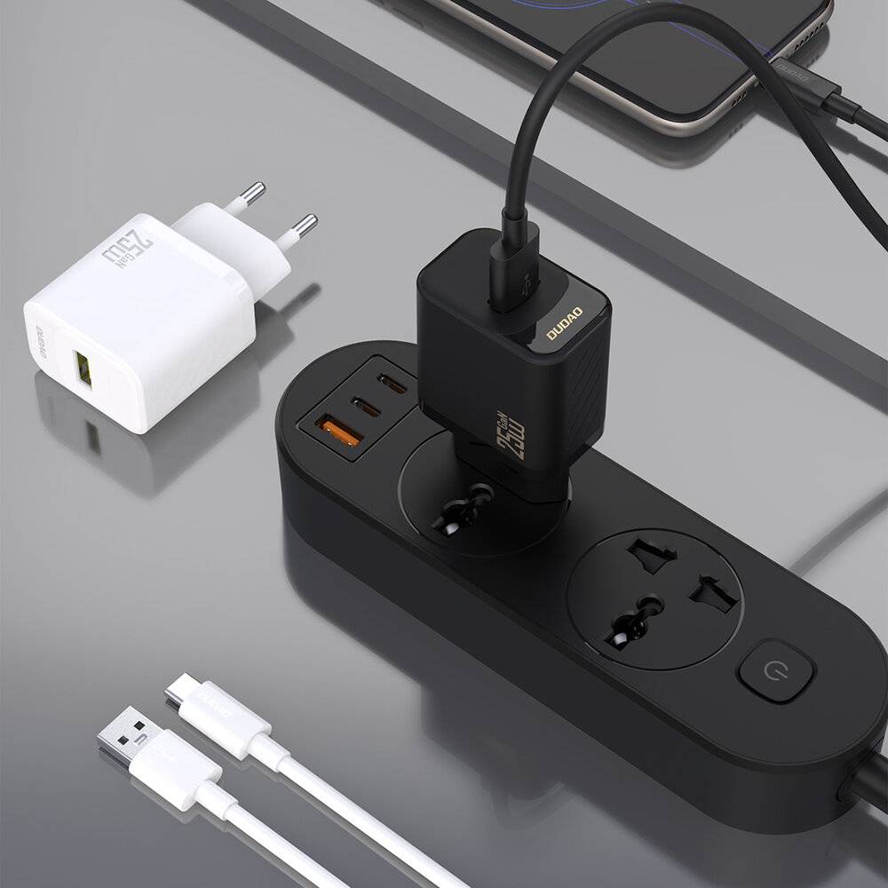 Dudao A27STEU 25W GaN USB-A Wandladegerät mit USB-A- und USB-C-Kabel – Schwarz-2