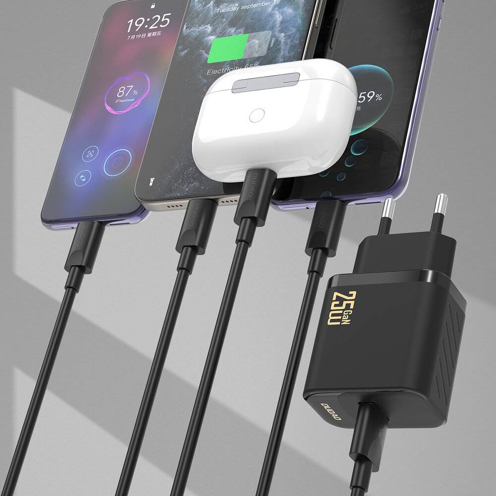 Preisbild für Dudao A27STEU 25W GaN USB-A Wandladegerät mit USB-A- und USB-C-Kabel – Schwarz