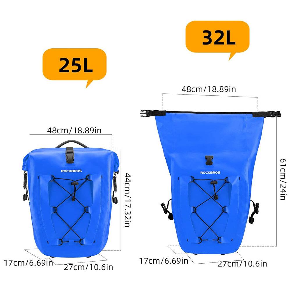 Rockbros 30140022004 Wasserdichte Fahrradtasche 25-32L - Blau-1