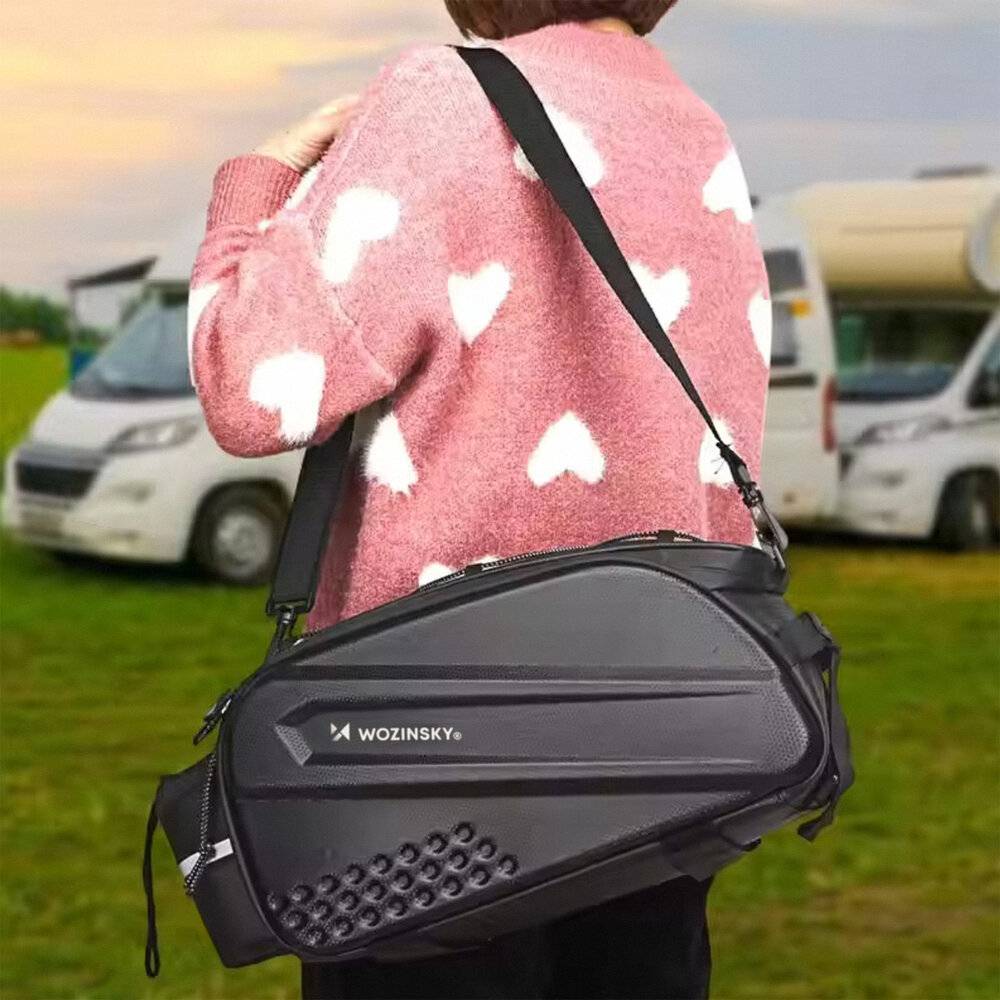 Wozinsky Fahrradgepäckträgertasche mit langem Gurt und erweiterbaren Seitentaschen – Schwarz-4
