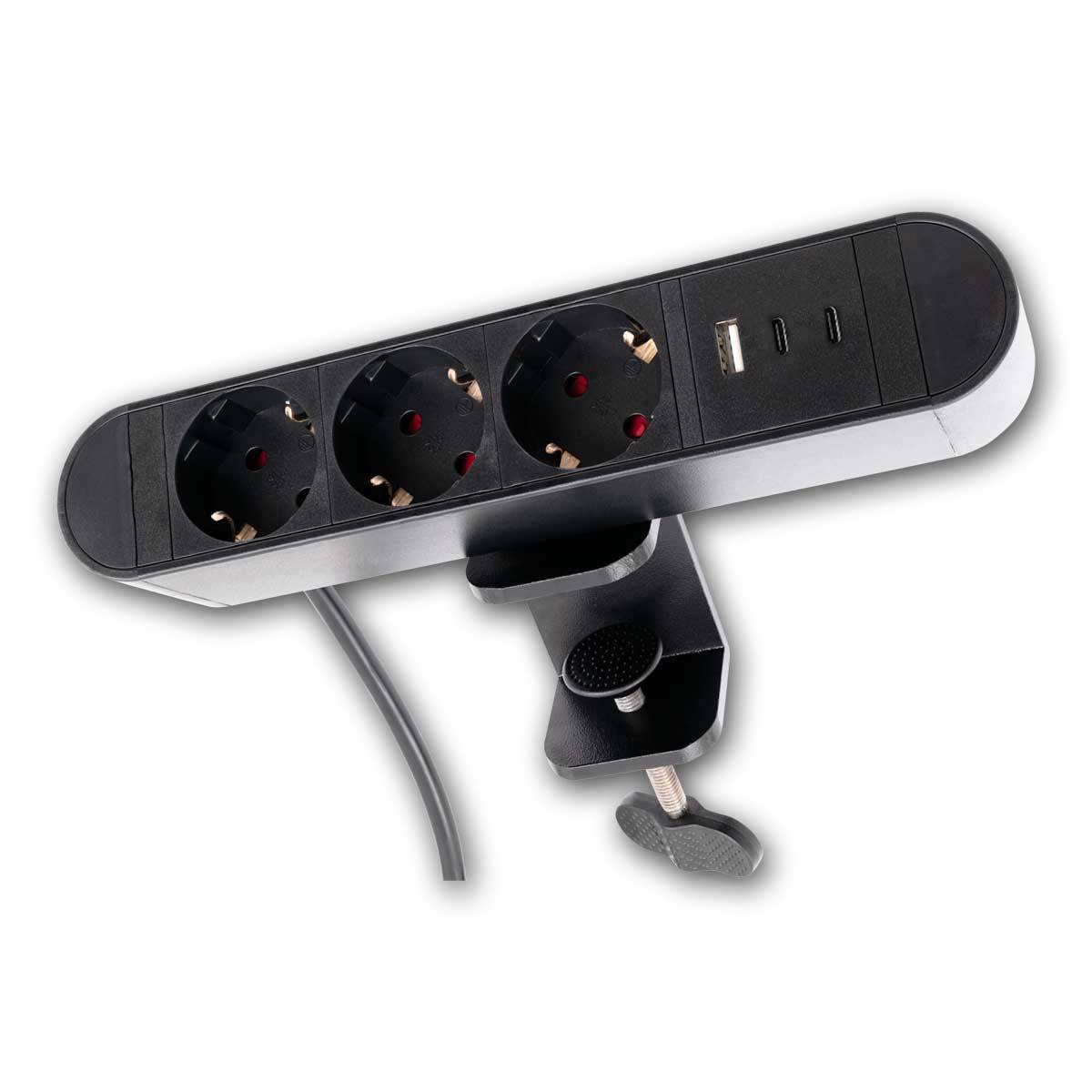McPower SK-03AC Tischsteckdose, 3 Schutzkontakt-Steckdosen, 2x USB C PD, 1x USB A, 30 W, 240 V-0