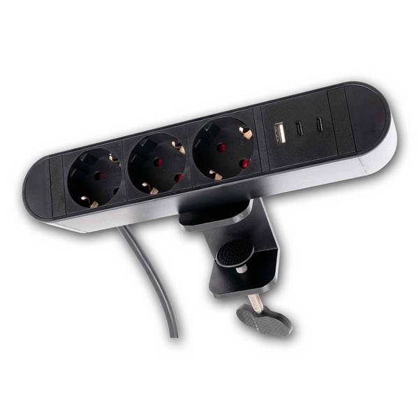 McPower SK-03AC Tischsteckdose, 3 Schutzkontakt-Steckdosen, 2x USB C PD, 1x USB A, 30 W, 240 V