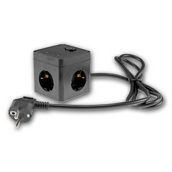 ChiliTec - Steckdosen-Würfel 3-fach mit USB-A&C & Schalter sw