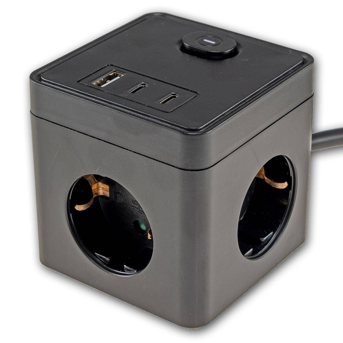 ChiliTec - Steckdosen-Würfel 3-fach mit USB-A&C & Schalter sw-3
