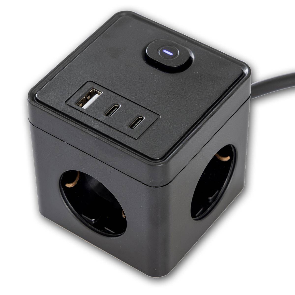 ChiliTec - Steckdosen-Würfel 3-fach mit USB-A&C & Schalter sw-4