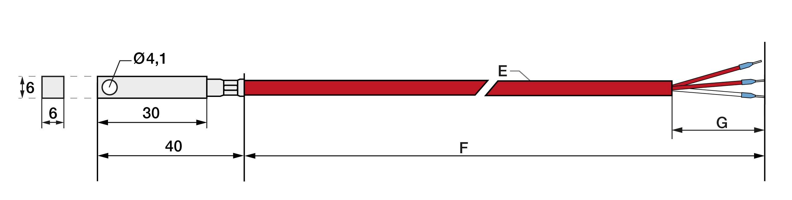 Pt100 Kl. A 4L Anlegefühler Anlegeklotz 1m Silikon-1