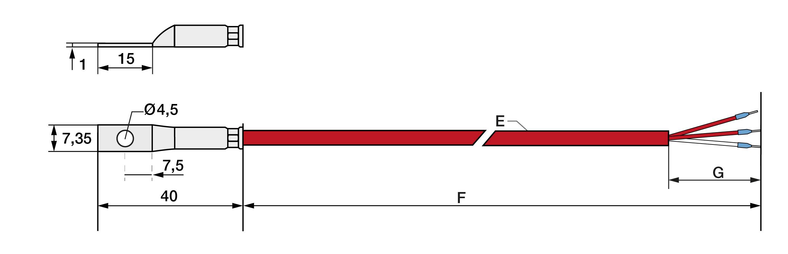 Pt100 Kl. B 2L Anlegefühler Kabelschuh 1m Silikon-1