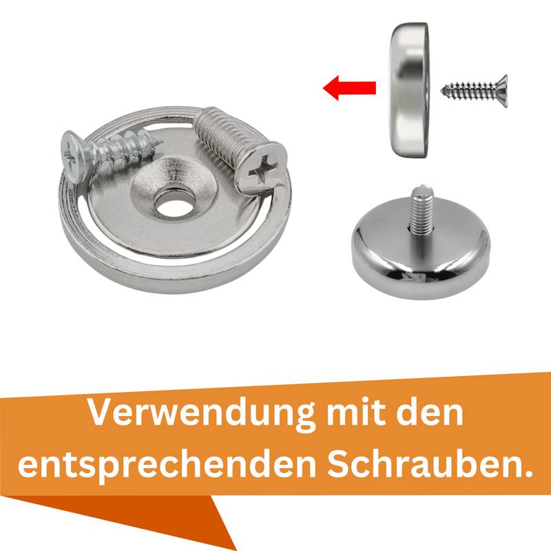 4 Stück Neodym Topfmagnet Ø40 mm M6 – Haltekraft ca. 52 kg – vernickelt-2