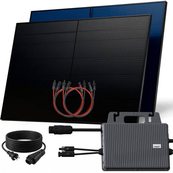 1000W Balkonkraftwerk BIFAZIAL FULLBLACK komplett Steckdose TSUN 800Watt Wechselrichter, Solaranlage 2x500W Glas-Glas