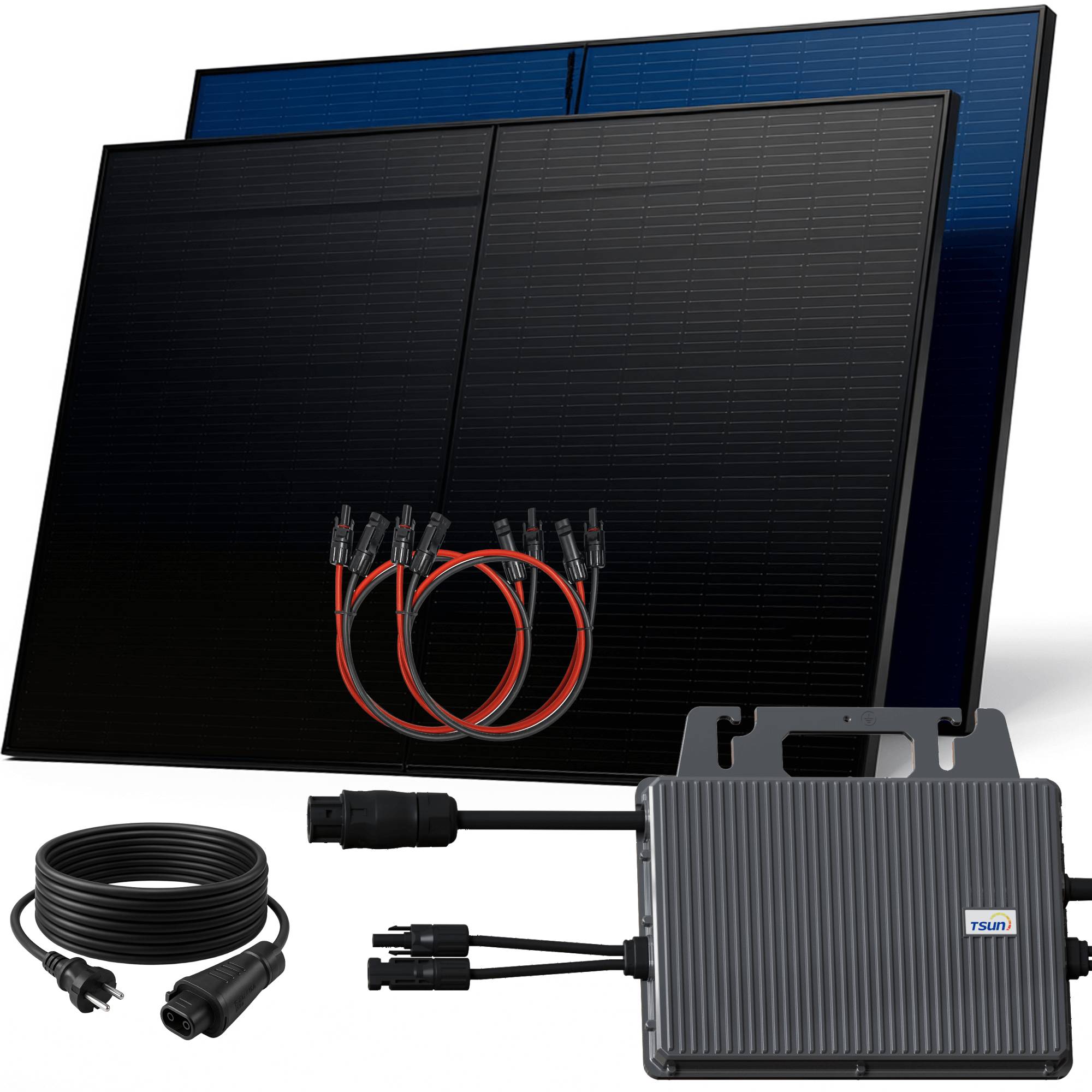 1000W Balkonkraftwerk BIFAZIAL FULLBLACK komplett Steckdose TSUN 800Watt Wechselrichter, Solaranlage 2x500W Glas-Glas-0