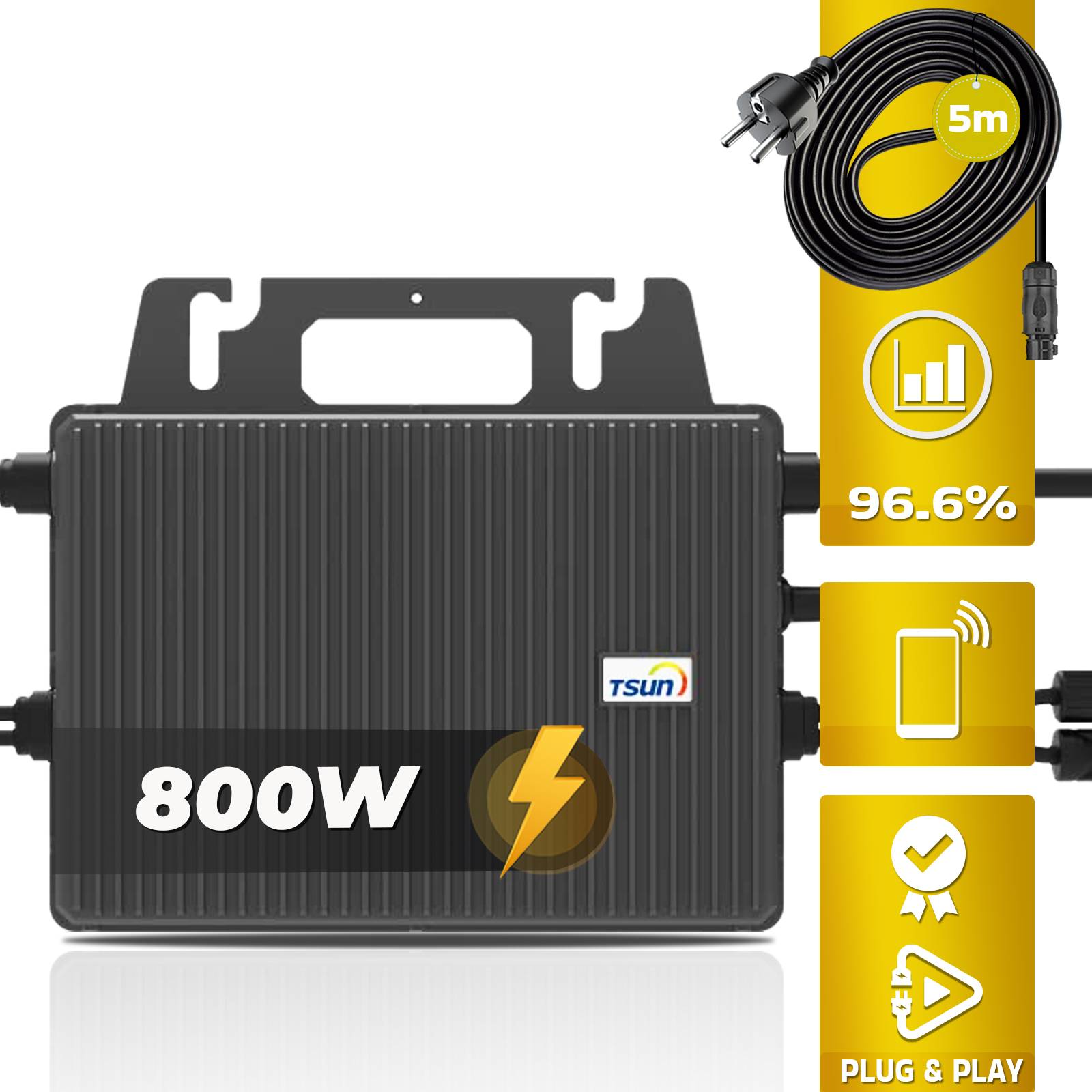 2000W Balkonkraftwerk BIFAZIAL FULLBLACK komplett Steckdose TSUN 800Watt Wechselrichter, Solaranlage 4x500W Glas-Glas-1
