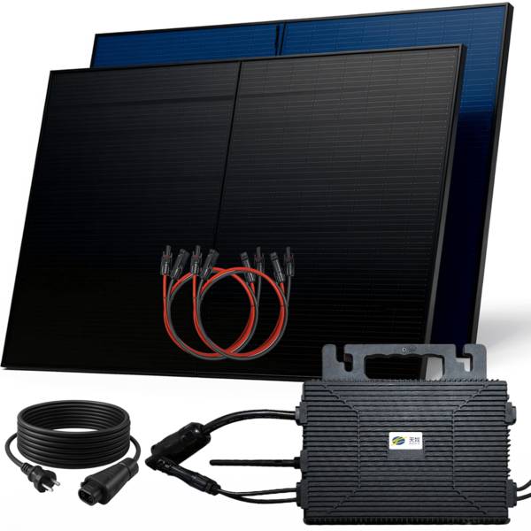 1000W Balkonkraftwerk BIFAZIAL FULLBLACK komplett Steckdose ASTRO-E 800Watt Wechselrichter, Solaranlage 2x500W Glas-Glas