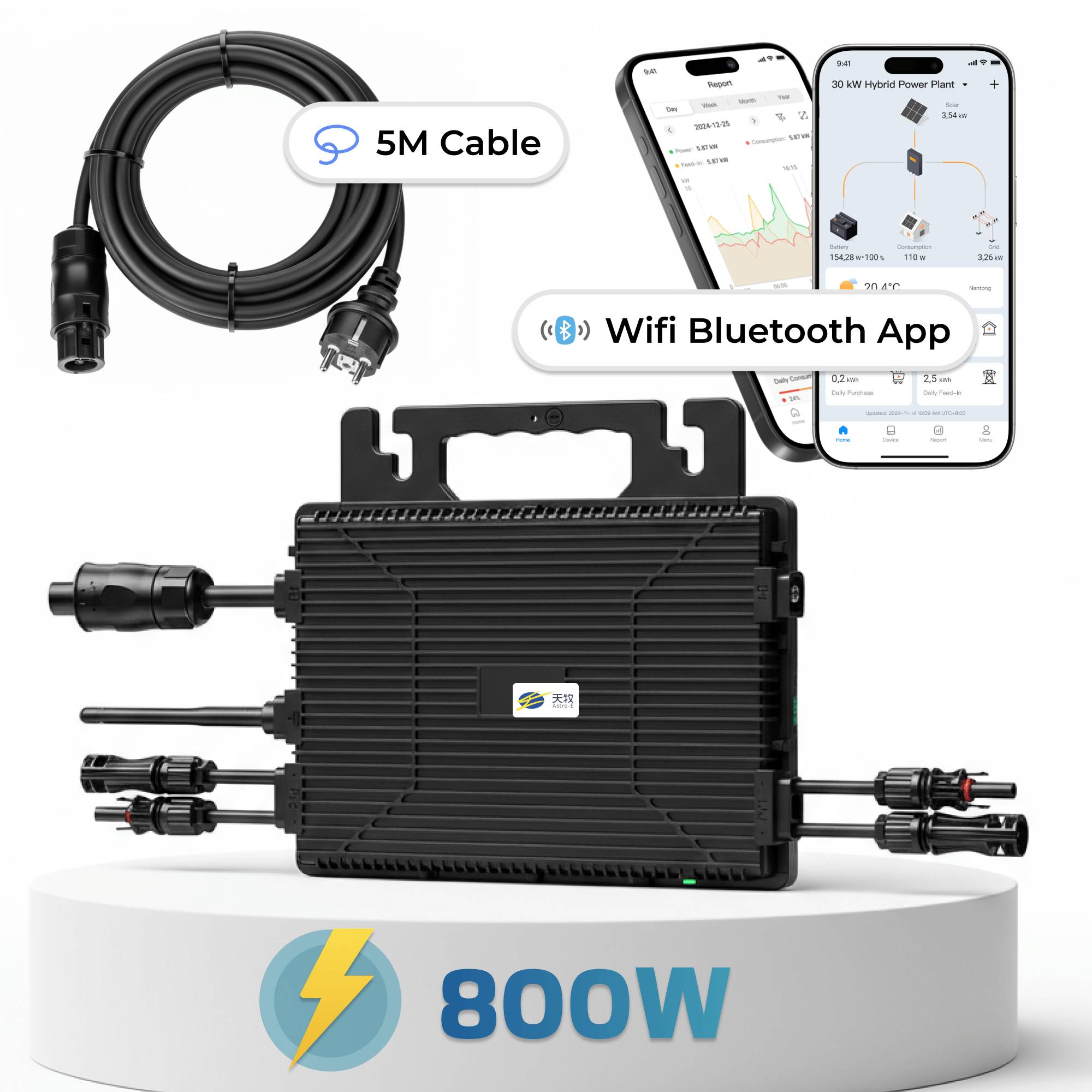 1000W Balkonkraftwerk BIFAZIAL FULLBLACK komplett Steckdose ASTRO-E 800Watt Wechselrichter, Solaranlage 2x500W Glas-Glas-4