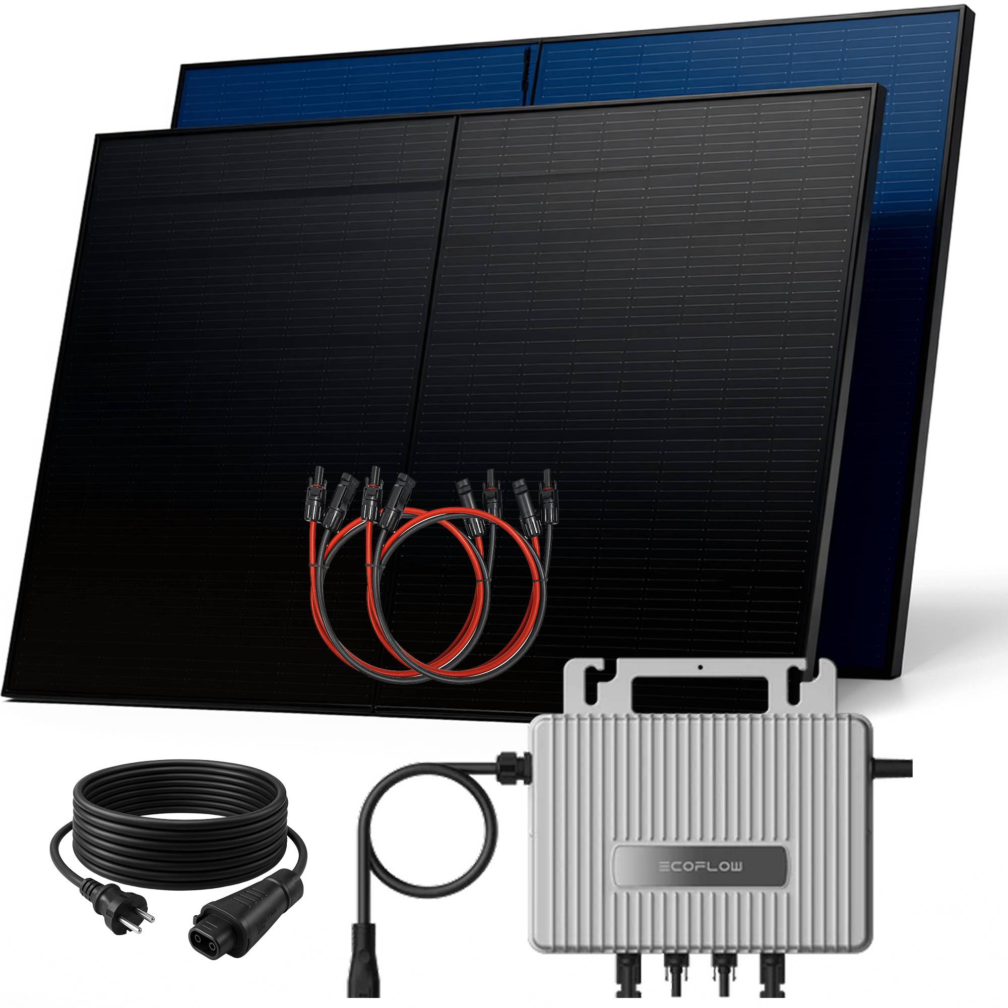 1000W Balkonkraftwerk BIFAZIAL FULLBLACK komplett Steckdose ECOFLOW 800W Wechselrichter, Solaranlage 2x500W Glas-Glas-0