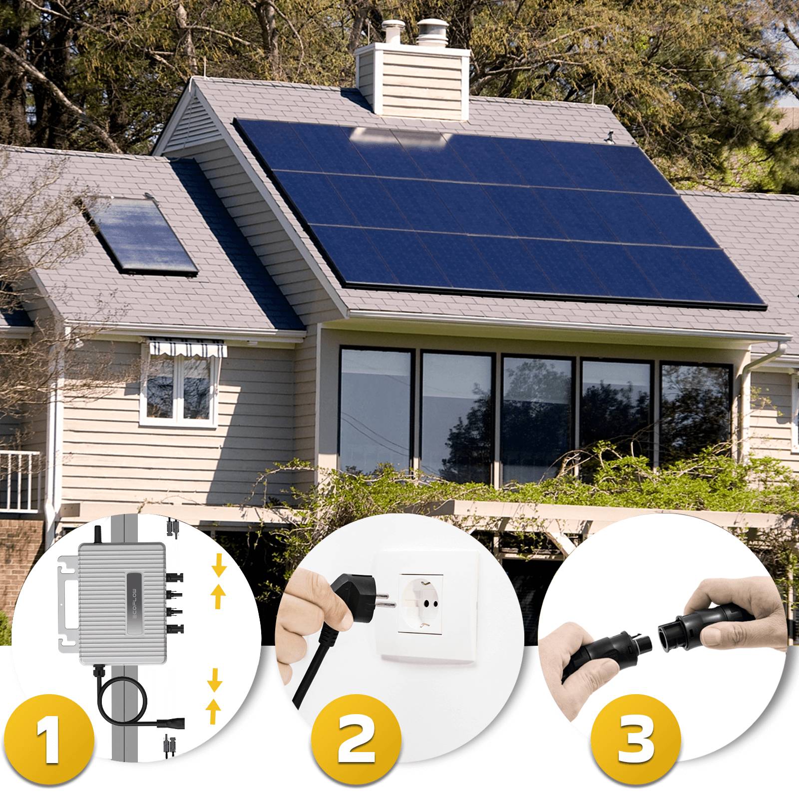 1000W Balkonkraftwerk BIFAZIAL FULLBLACK komplett Steckdose ECOFLOW 800W Wechselrichter, Solaranlage 2x500W Glas-Glas-3