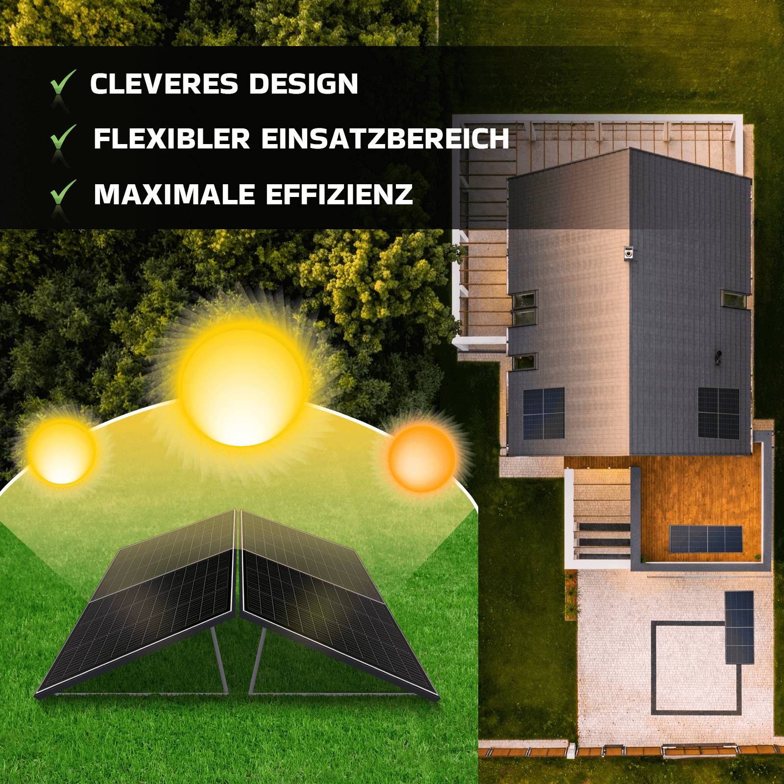 Symbolbild für 1000W Balkonkraftwerk BIFAZIAL FULLBLACK komplett Steckdose ECOFLOW 800W Wechselrichter, Solaranlage 2x500W Glas-Glas