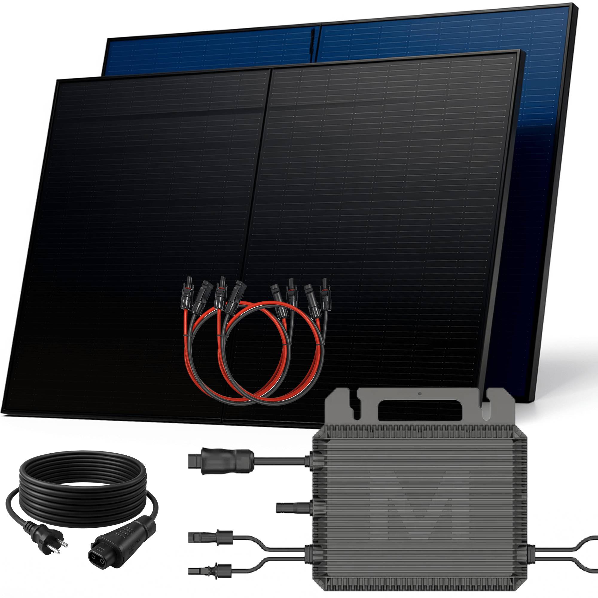 1000W Balkonkraftwerk BIFAZIAL FULLBLACK komplett Steckdose MARSTEK 800W Wechselrichter, Solaranlage 2x500W Glas-Glas-0