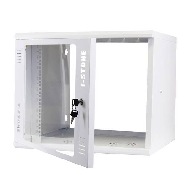 19 Zoll Netzwerkschrank 9 HE - 450 mm Tiefe - Sichttür + Schloss 19 Zoll Rack Unmontiert - 80 kg Traglast - RAL 9003