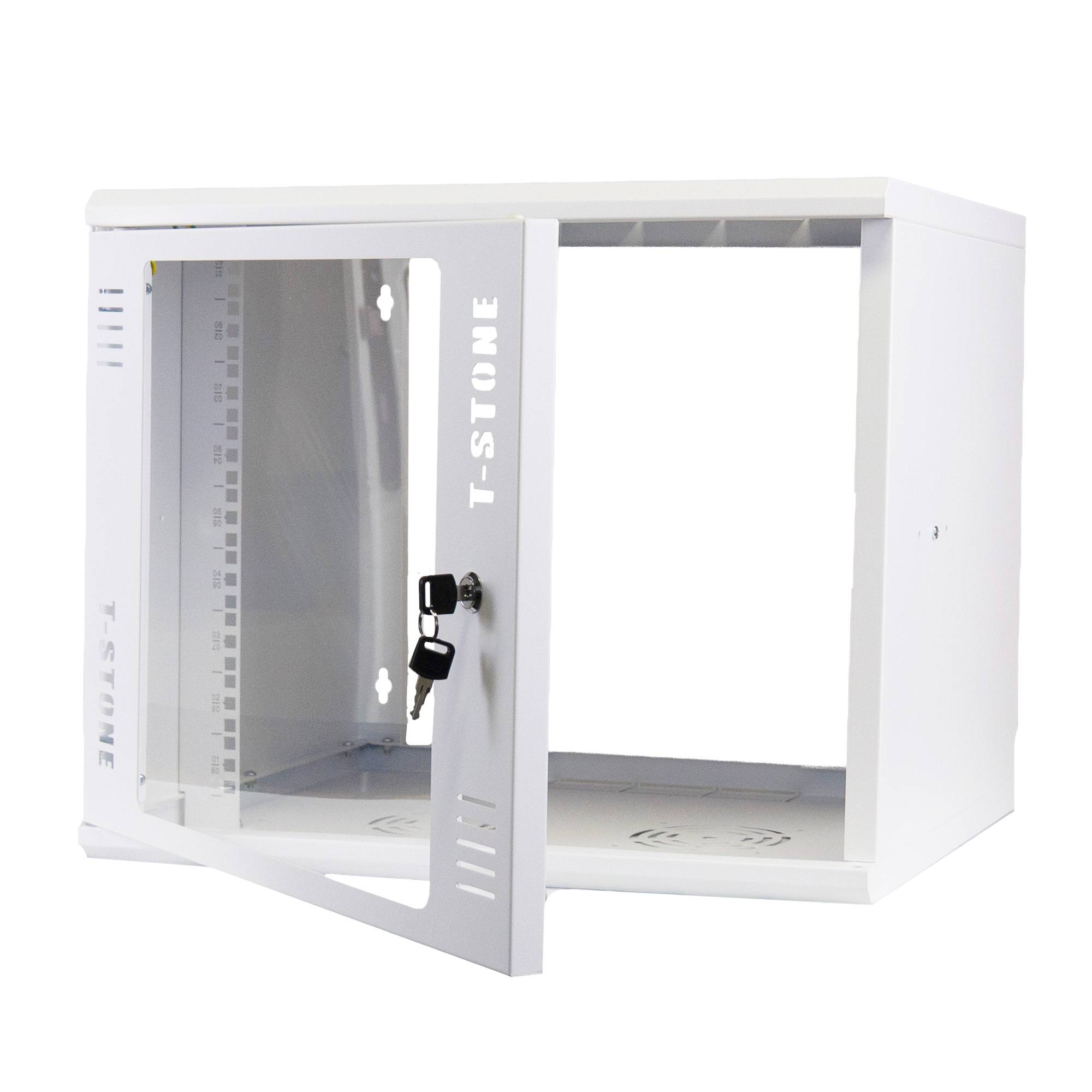 19 Zoll Netzwerkschrank 9 HE - 450 mm Tiefe - Sichttür + Schloss 19 Zoll Rack Unmontiert - 80 kg Traglast - RAL 9003-0