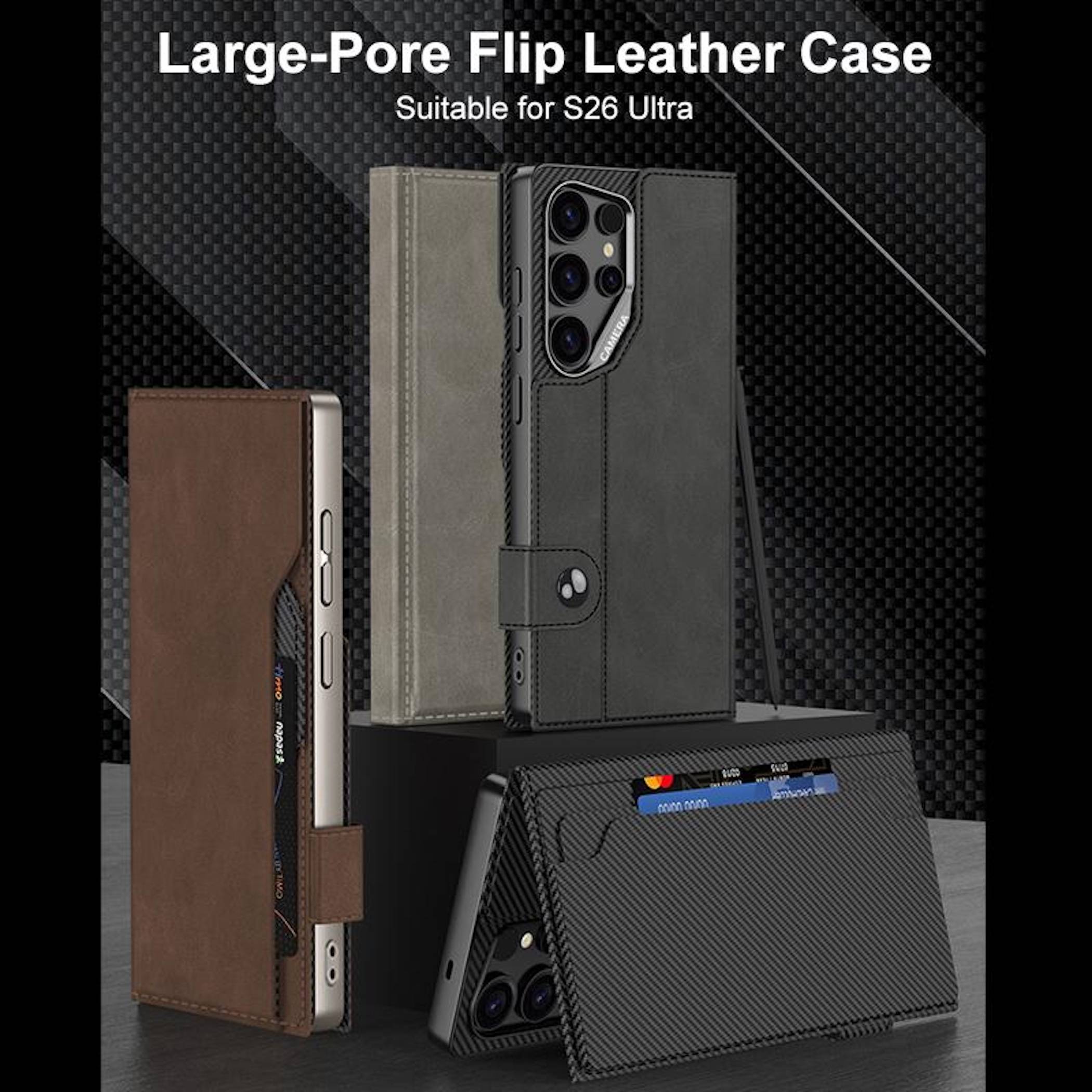 Handy Hülle Leder Flip für Samsung Galaxy S26 Ultra 5G Book Wallet Klapp Schwarz-1