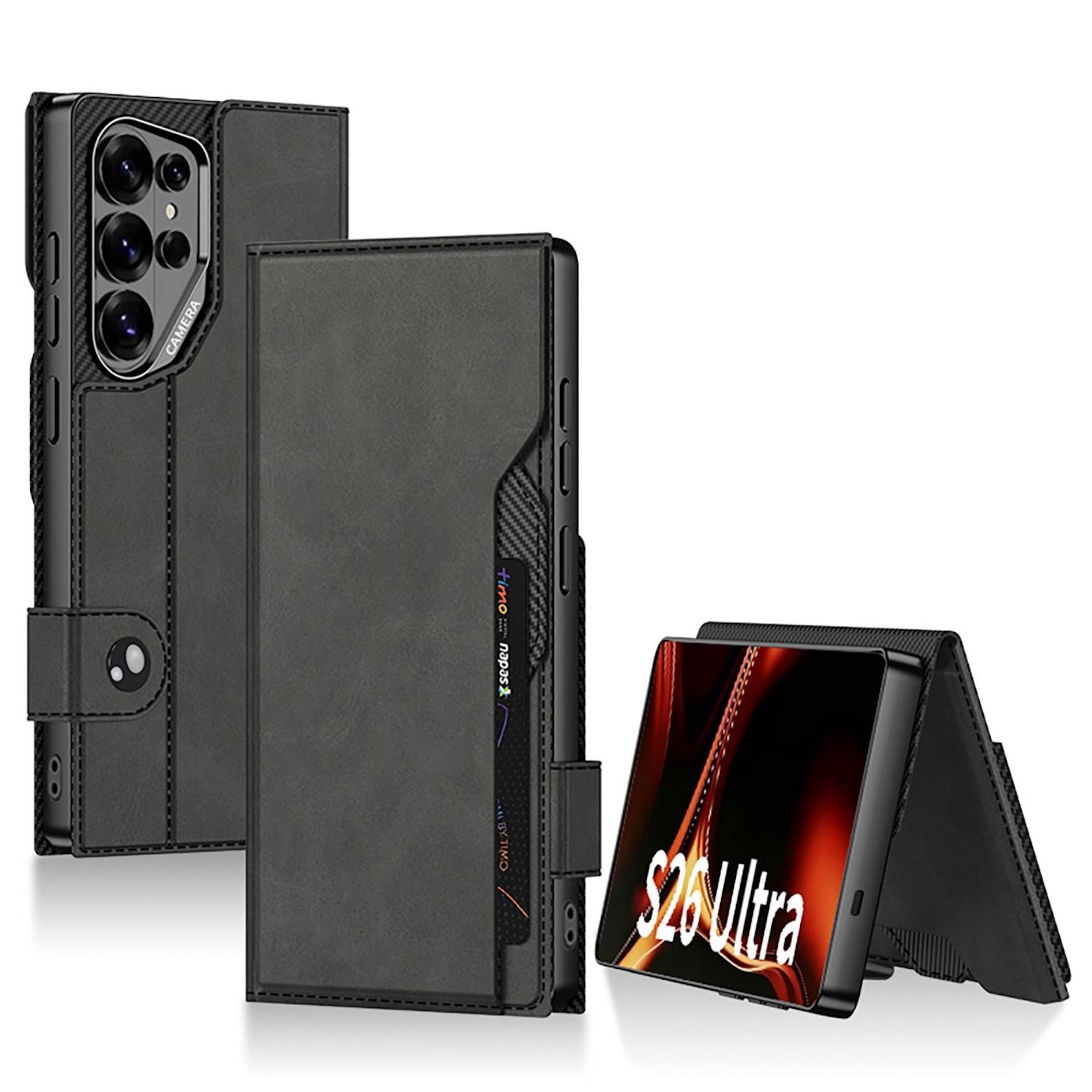 Handy Hülle Leder Flip für Samsung Galaxy S26 Ultra 5G Book Wallet Klapp Schwarz-0