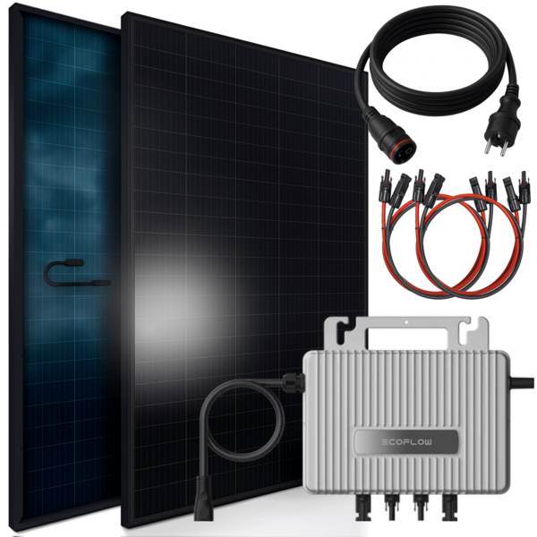 920W Balkonkraftwerk BIFAZIAL FULLBLACK komplett Steckdose ECOFLOW 800W Wechselrichter, Solaranlage 2x460W Glas-Glas