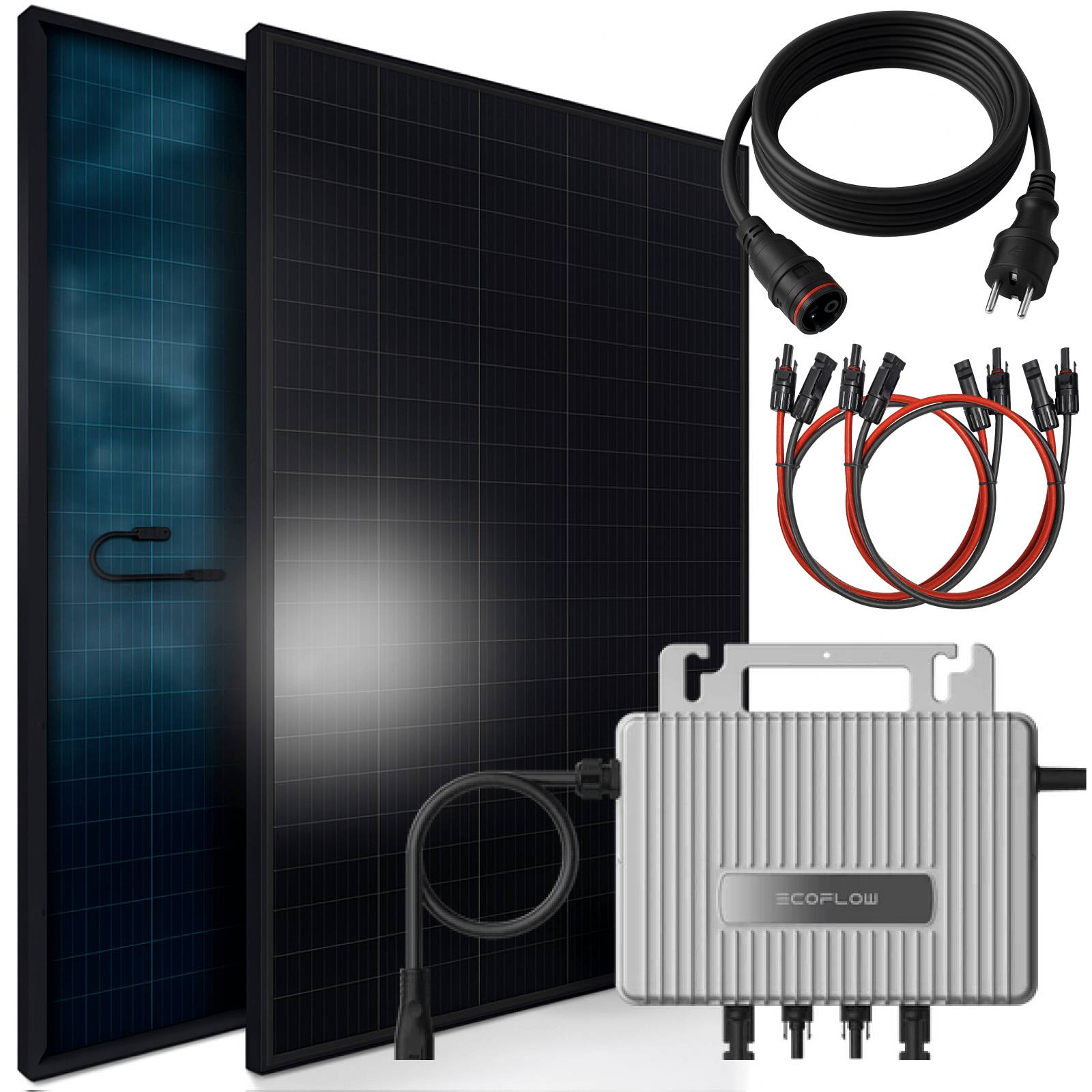 920W Balkonkraftwerk BIFAZIAL FULLBLACK komplett Steckdose ECOFLOW 800W Wechselrichter, Solaranlage 2x460W Glas-Glas-0