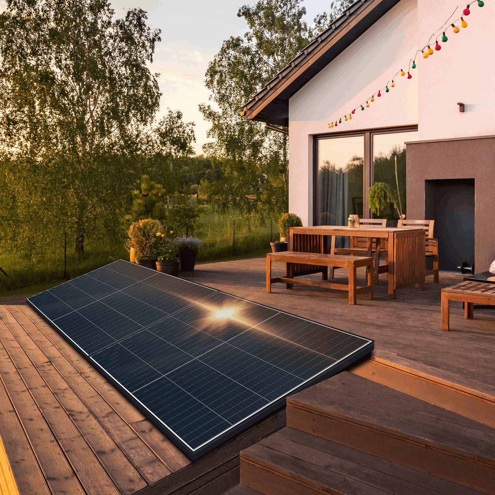 Symbolbild für 920W Balkonkraftwerk BIFAZIAL FULLBLACK komplett Steckdose ECOFLOW 800W Wechselrichter, Solaranlage 2x460W Glas-Glas
