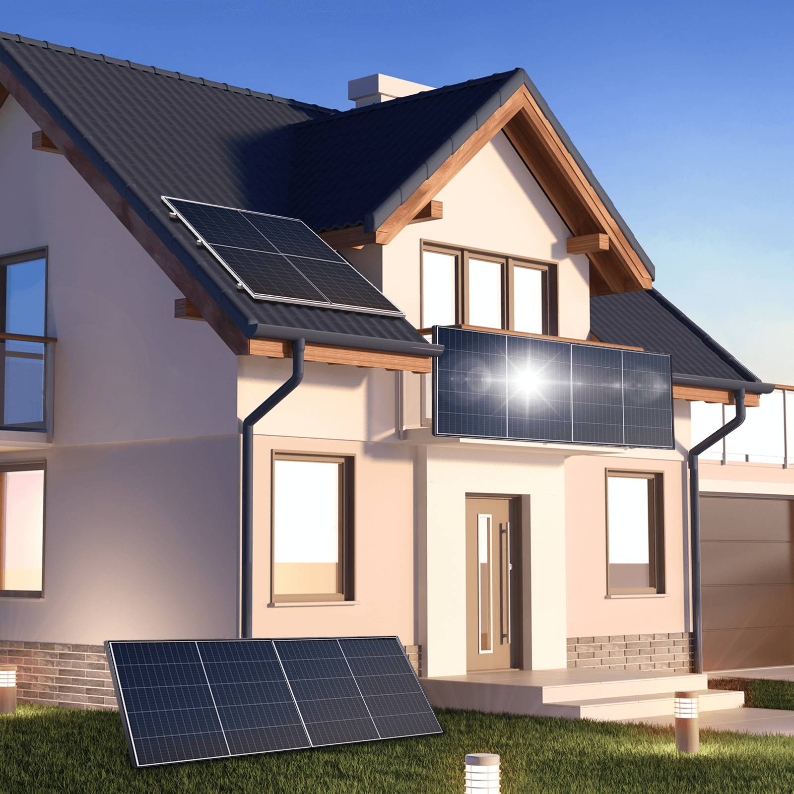 2000W Balkonkraftwerk BIFAZIAL FULLBLACK komplett Steckdose TSUN 2000W Wechselrichter, Solaranlage 4x500W Glas-Glas-6