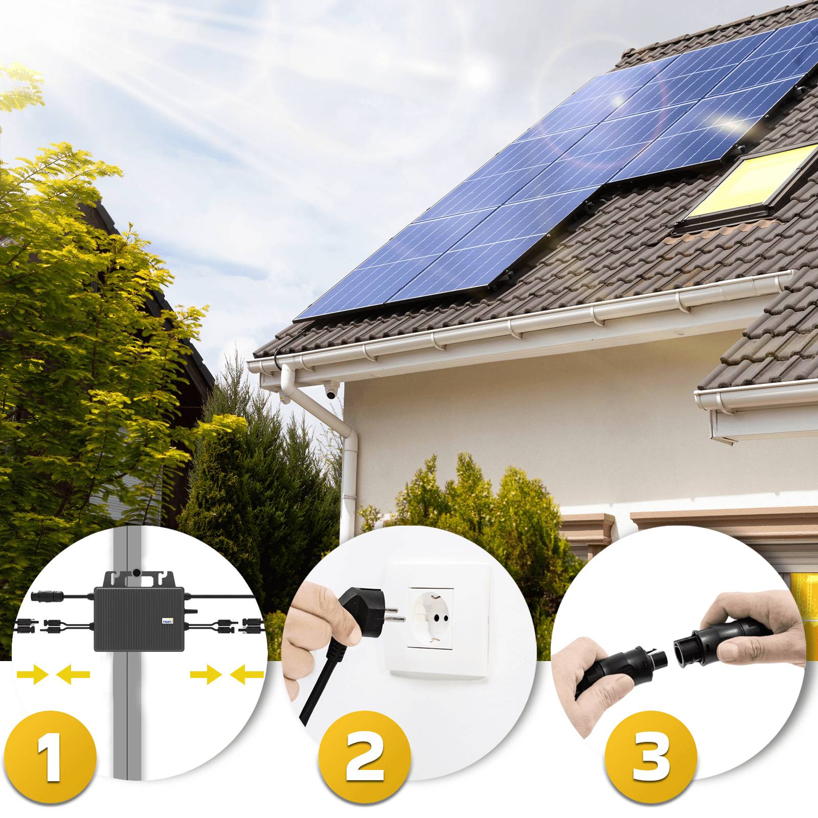 2000W Balkonkraftwerk BIFAZIAL FULLBLACK komplett Steckdose TSUN 800Watt Wechselrichter, Solaranlage 4x500W Glas-Glas-3