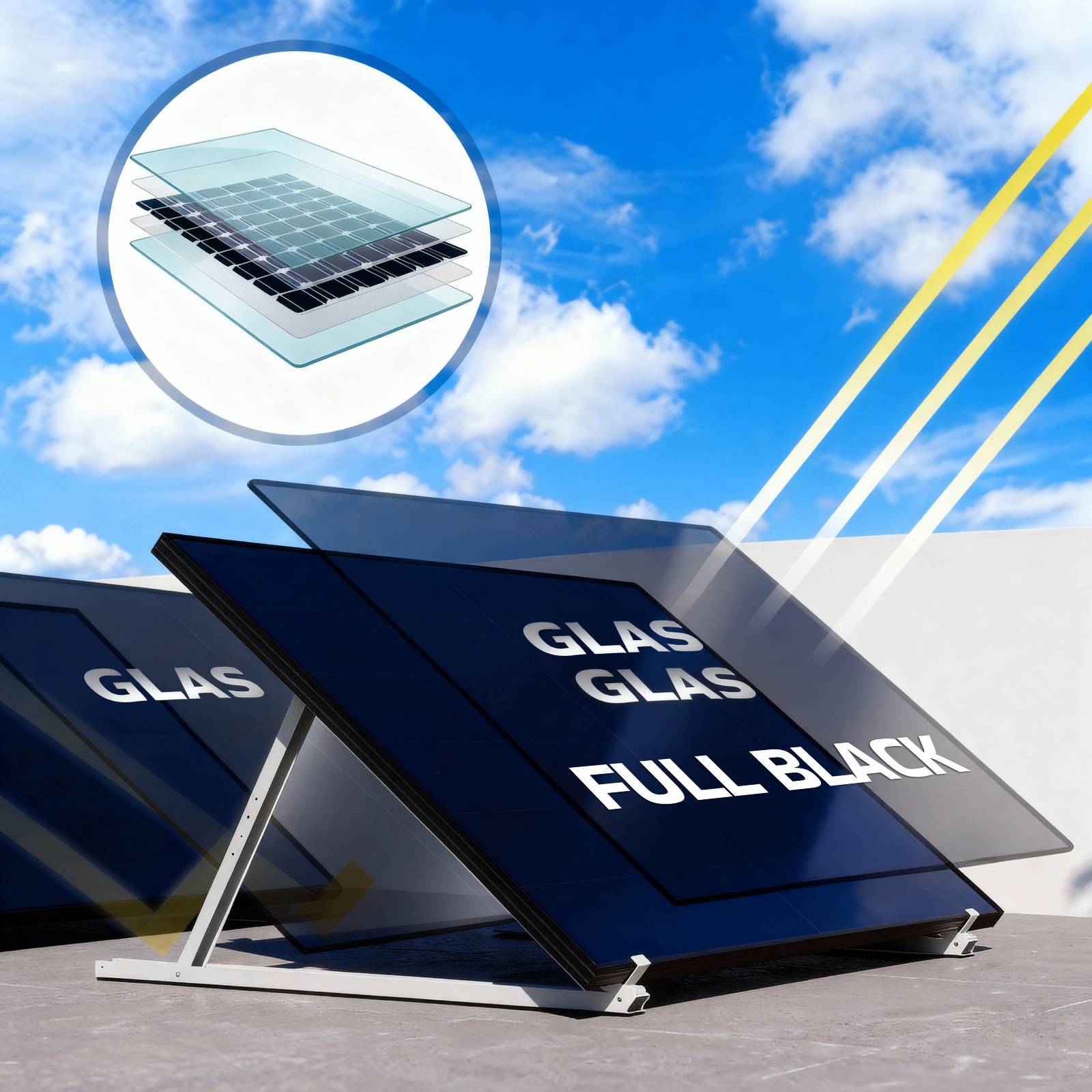 2000W Balkonkraftwerk BIFAZIAL FULLBLACK komplett Steckdose AP Systems 800W Wechselrichter, Solaranlage 4x500W Glas-Glas-6