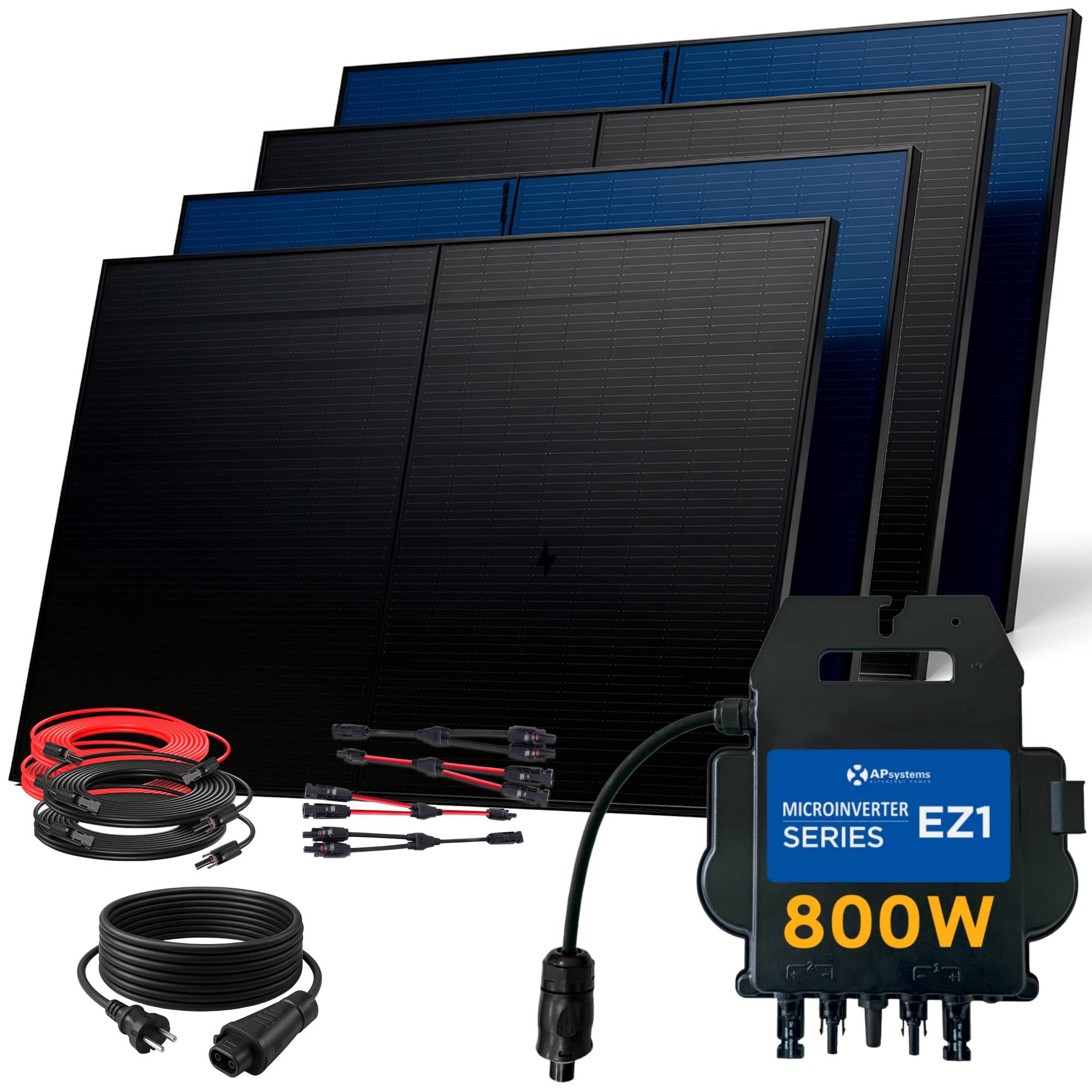 2000W Balkonkraftwerk BIFAZIAL FULLBLACK komplett Steckdose AP Systems 800W Wechselrichter, Solaranlage 4x500W Glas-Glas-0