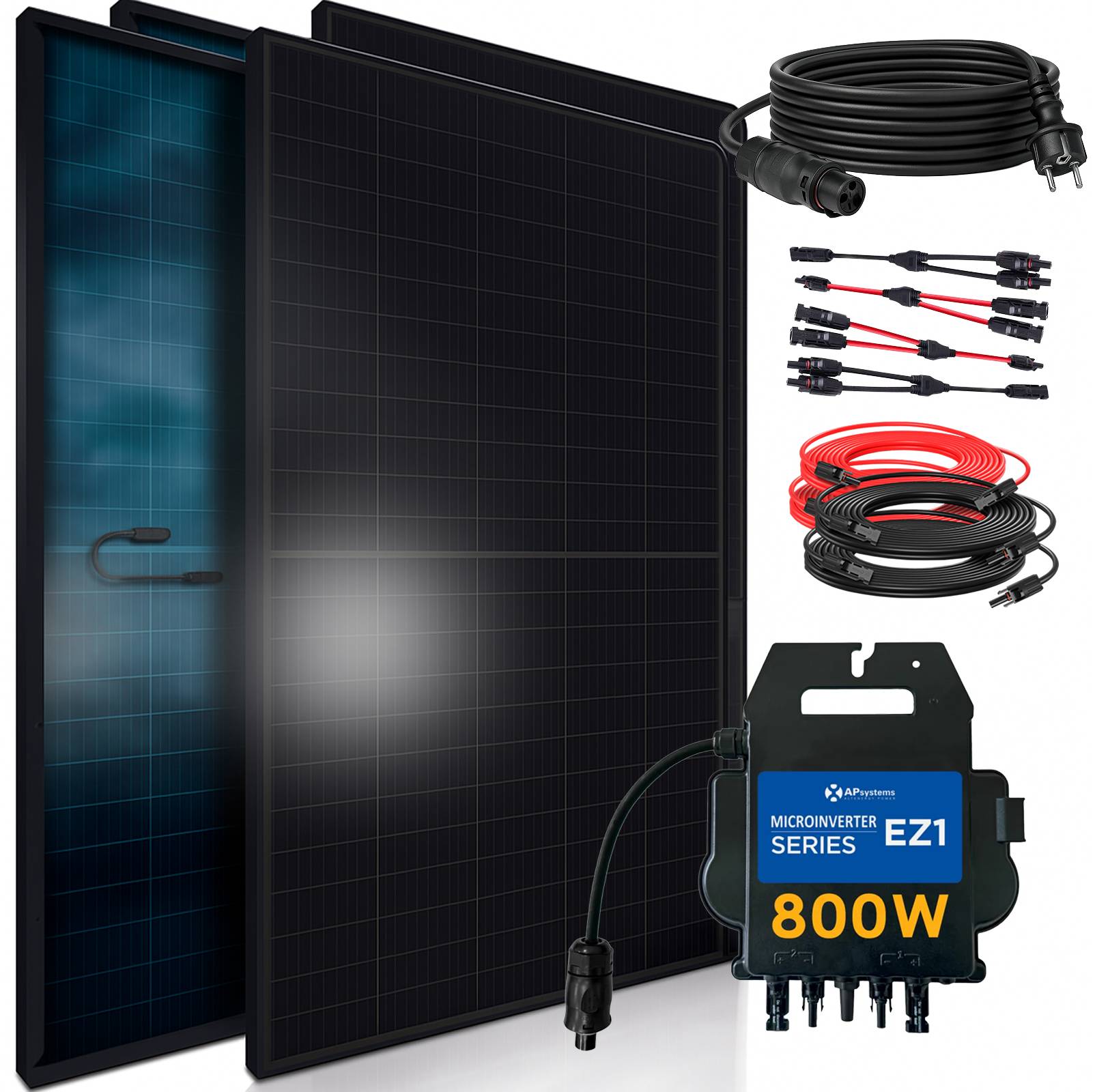 1840W Balkonkraftwerk BIFAZIAL FULLBLACK komplett Steckdose AP Systems 800W Wechselrichter, Solaranlage 4x460W Glas-Glas-0