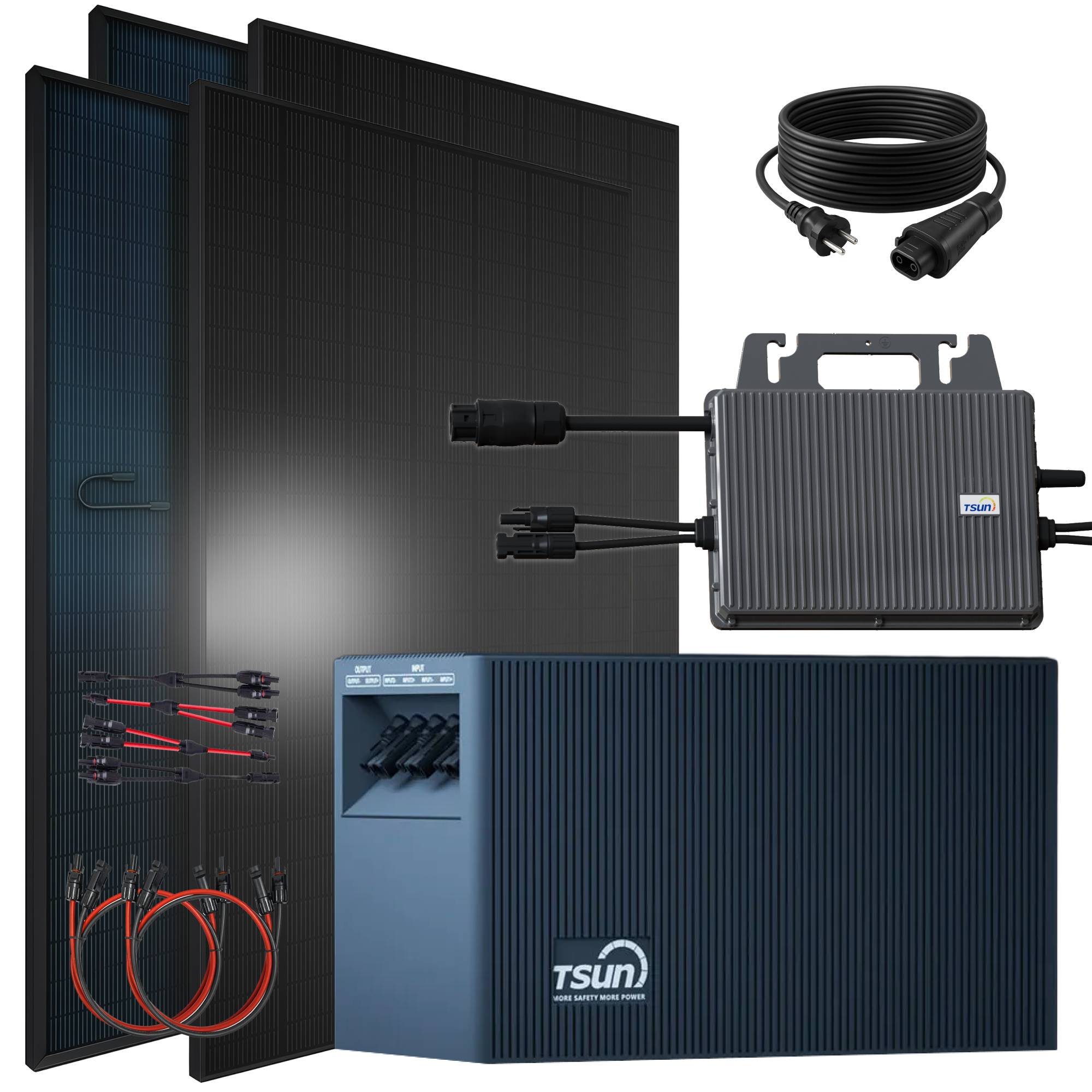 Balkonkraftwerk 1840 / 800 Watt mit TSUN DCU2000Lite 2.01 kWh Solarspeicher, BIFAZIAL FULLBLACK komplett Steckdose-0