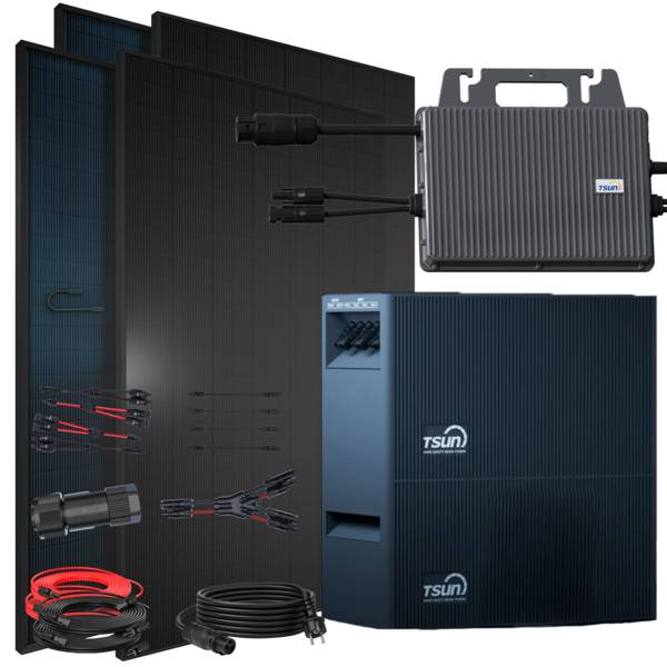 Balkonkraftwerk 1840 / 800 Watt mit TSUN DCU2000Lite 4.02 kWh Solarspeicher, BIFAZIAL FULLBLACK komplett Steckdose