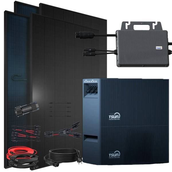 Balkonkraftwerk 2000 / 800 Watt mit TSUN DCU2000Lite 4.02 kWh Solarspeicher, BIFAZIAL FULLBLACK komplett Steckdose