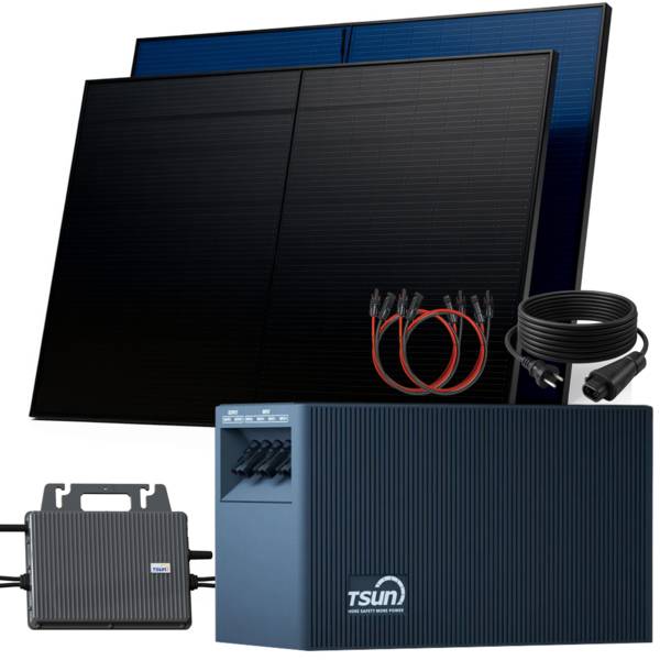 Balkonkraftwerk 1000 / 800 Watt mit TSUN DCU2000Lite 2.01 kWh Solarspeicher, BIFAZIAL FULLBLACK komplett Steckdose