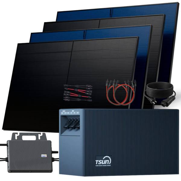 Balkonkraftwerk 2000 / 800 Watt mit TSUN DCU2000Lite 2.01 kWh Solarspeicher, BIFAZIAL FULLBLACK komplett Steckdose