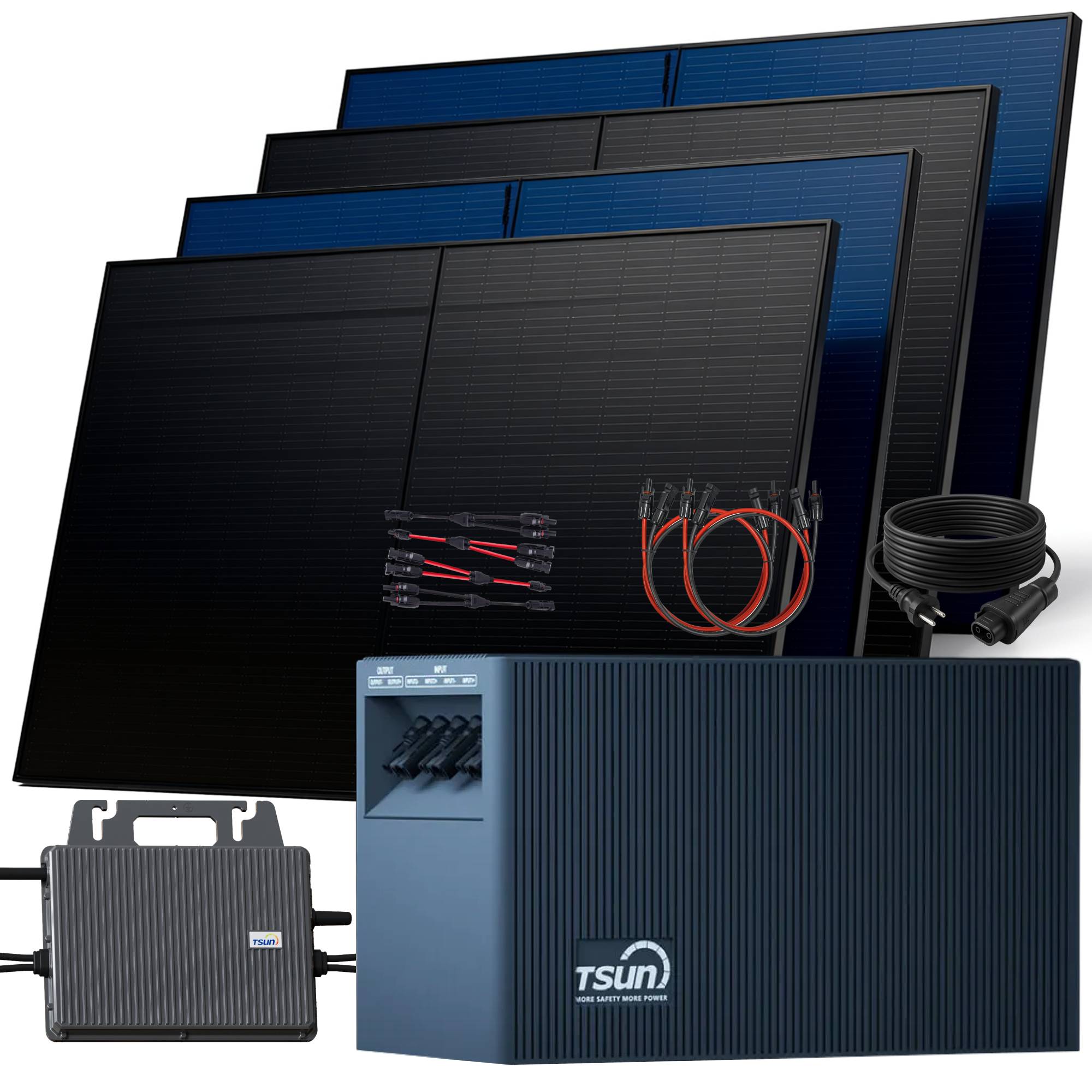 Balkonkraftwerk 2000 / 800 Watt mit TSUN DCU2000Lite 2.01 kWh Solarspeicher, BIFAZIAL FULLBLACK komplett Steckdose-0