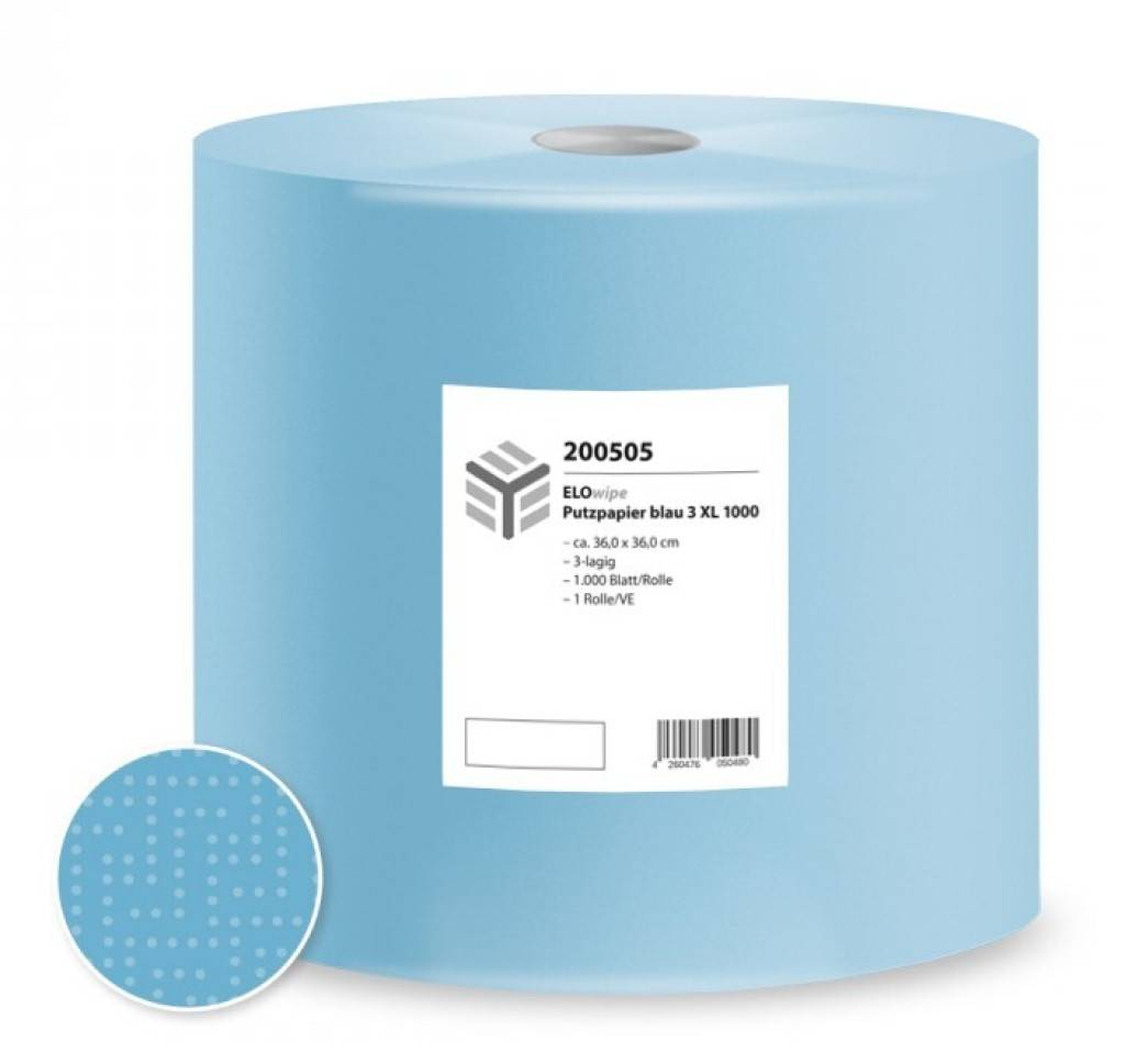 ELOS Putzpapierrolle ELOwipe blau 3-lagig 36x36cm, 1000Blatt-0