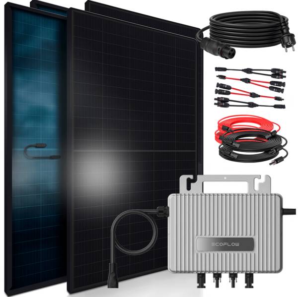 920W Balkonkraftwerk BIFAZIAL FULLBLACK komplett Steckdose ECOFLOW 800W Wechselrichter, Solaranlage 4x460W Glas-Glas