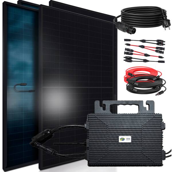 1840W Balkonkraftwerk BIFAZIAL FULLBLACK komplett Steckdose ASTRO-E 800W Wechselrichter, Solaranlage 4x460W Glas-Glas