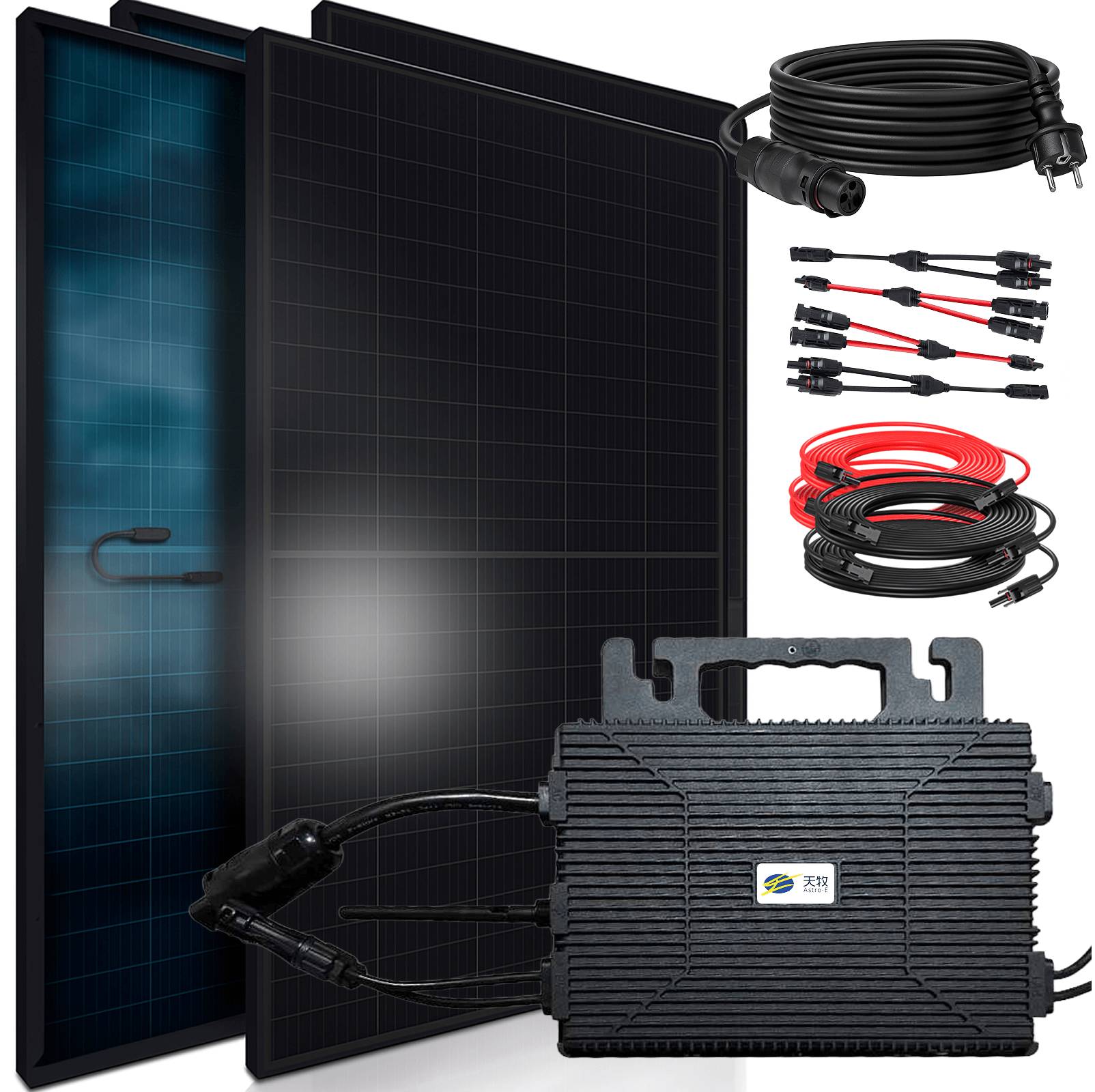 1840W Balkonkraftwerk BIFAZIAL FULLBLACK komplett Steckdose ASTRO-E 800W Wechselrichter, Solaranlage 4x460W Glas-Glas-0