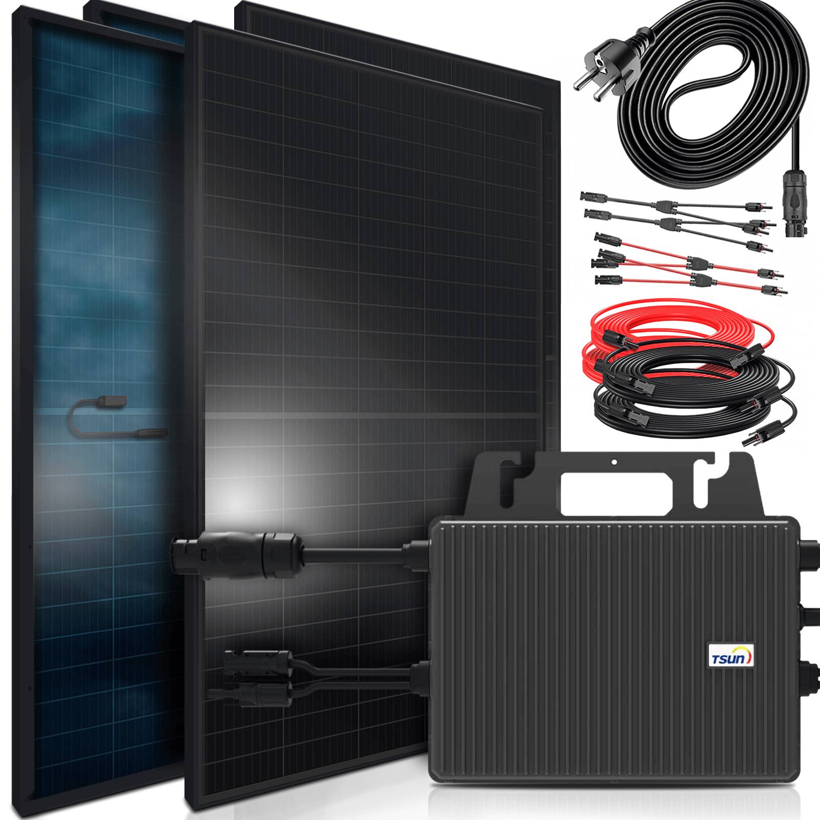 1840W Balkonkraftwerk BIFAZIAL FULLBLACK komplett Steckdose TSUN 800W Wechselrichter, Solaranlage 4x460W Glas-Glas-0