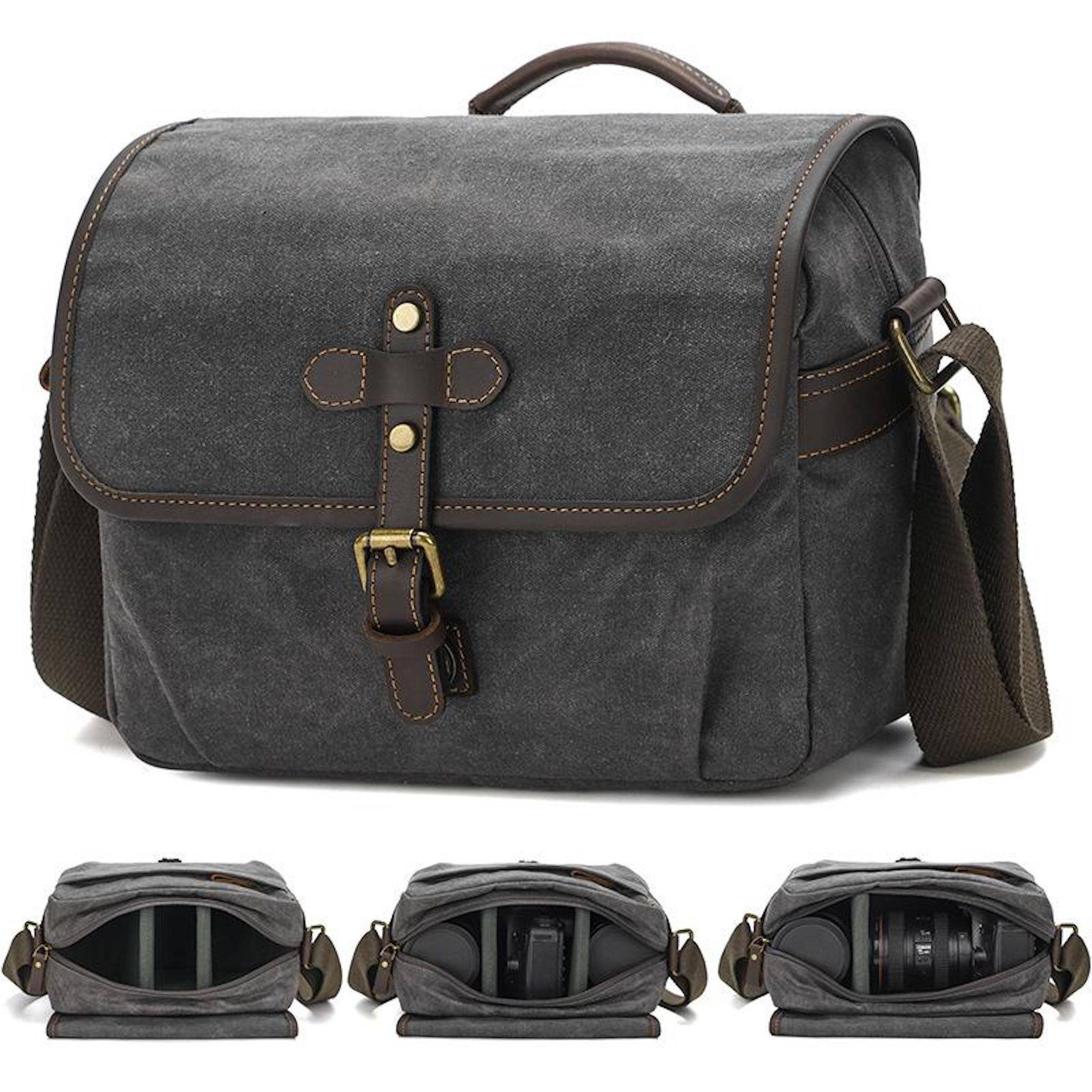 Canvas Kamera Tasche Messenger mit Trennfächern Größe L Gelb-1